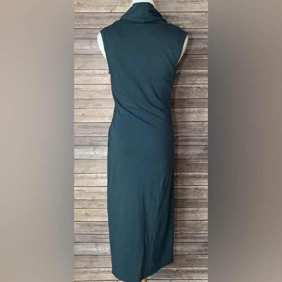 NWT Standard James Perse Cowl Neck Tuck Sleeveless Midi Dress in Midnight Green - Picture 5 of 11